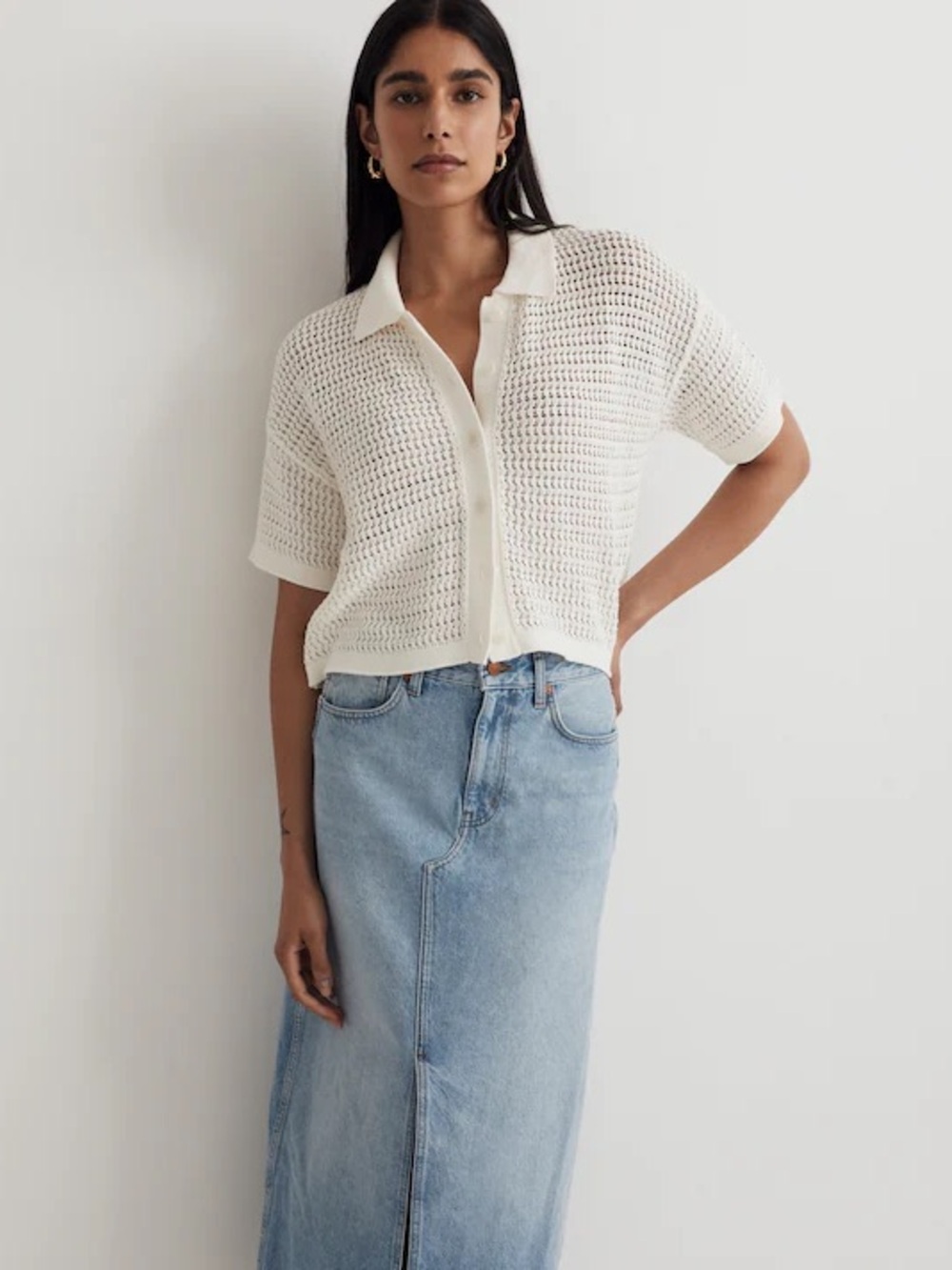 Madewell Crochet Cotton Button-Down Sweater Tee